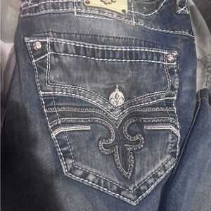 Rock Revival Blue Boot Cut Jeans with Silver Stitching size 40 inches